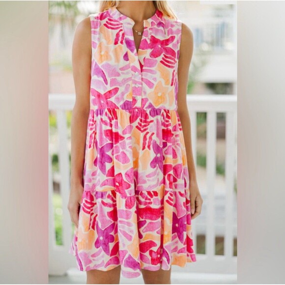 NWT Baltic Born Pink Multi Floral Cami Short Linen Blend Dress Sz S Cute Summer - Picture 3 of 16